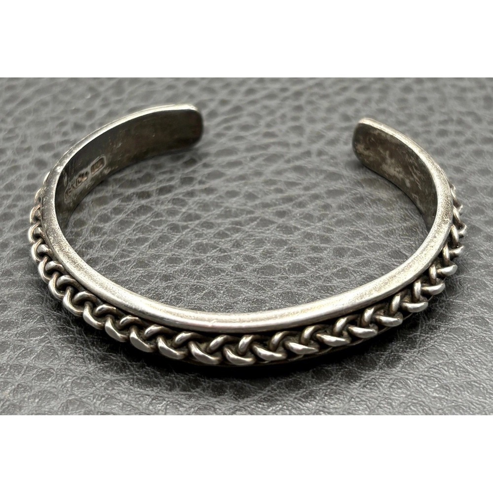 VTG Mexico 925 Sterling Silver Heavy Twisted Rope Cuff Bracelet Modernist 6.5"